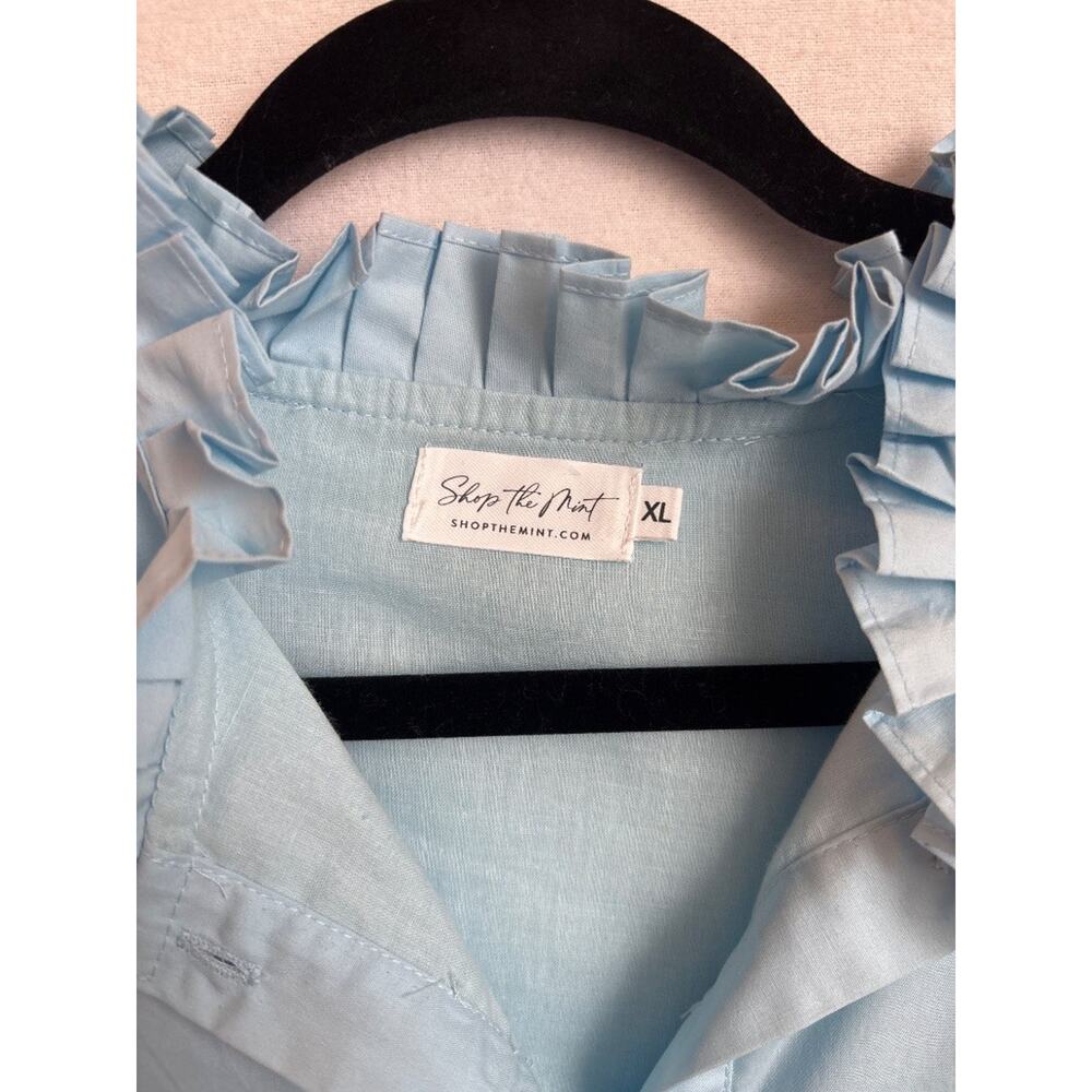 Shop the Mint MJD147 Light Blue XL Ruffle Poet Sleeve Mini Dress - Picture 2 of 7